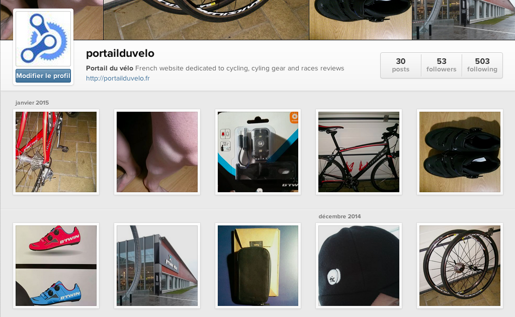 Compte Instagram Portail du vélo